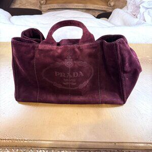 Prada Prugna Suede Scamosciato Logo Tote new with tag!